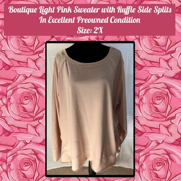 BOUTIQUE Sweaters - Boutique Light Pink Sweater with Ruffle Side Splits 2X
